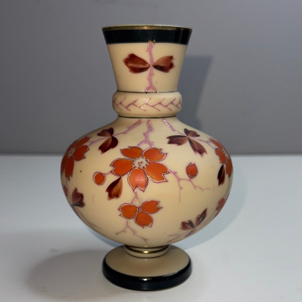 Poschinger Krystallie PK Signed Cased Satin Glass Vase Floral Bavaria Germany